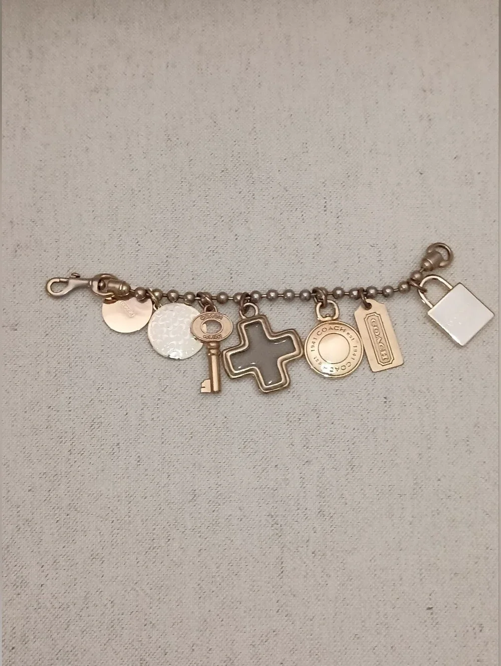 Vintage Y2K Coach Gold-Tone Charm Key with Signature Charms Bracelet